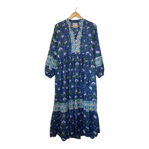 Mod's Mahal Floral Midi Dress Womens Size S Pockets Prairie Block Print Boho - Picture 2 of 11